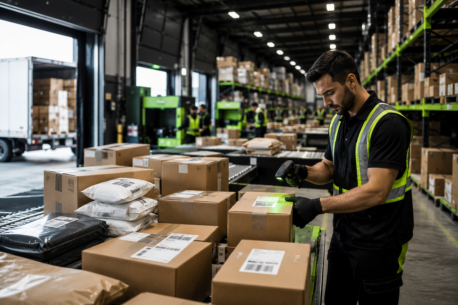 Warehouse staff preparing packages for shipment